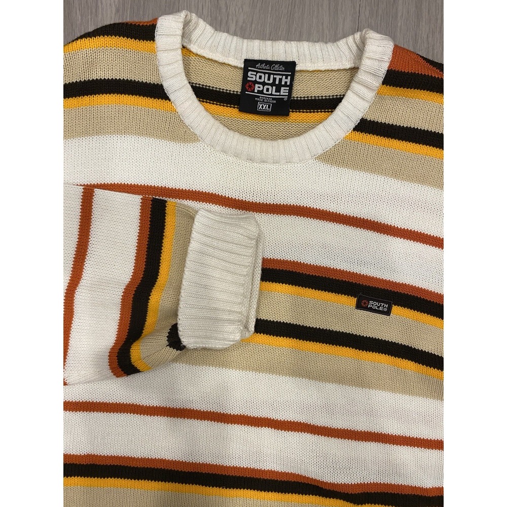 Vintage South Pole Sweater Mens 2XL XXL Pullover Yellow Black Beige VTG